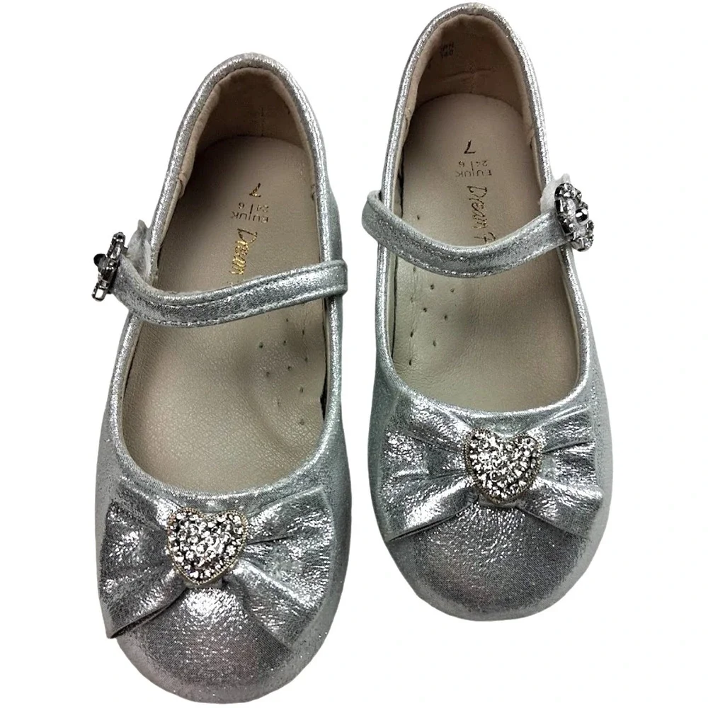 Dream Pairs Silver Sparkle Toddler Girl Sz 7 Mary Jane Heart Bow Dress Shimmer